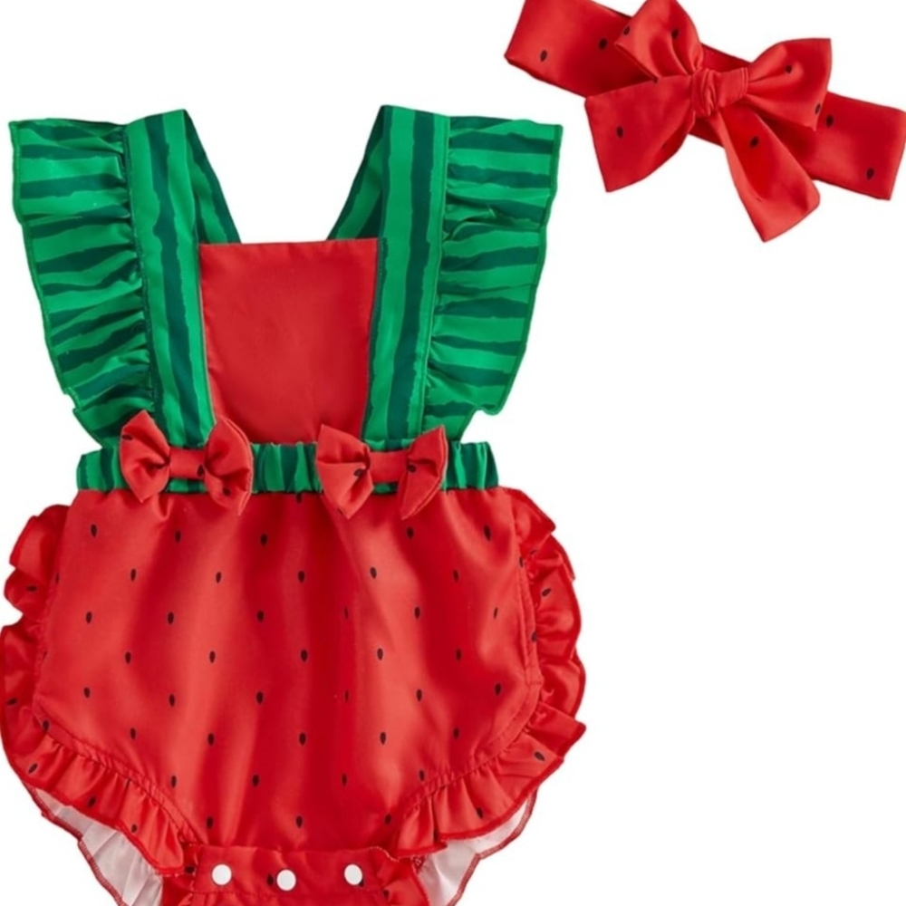 Red and Green Watermelon Romper Set